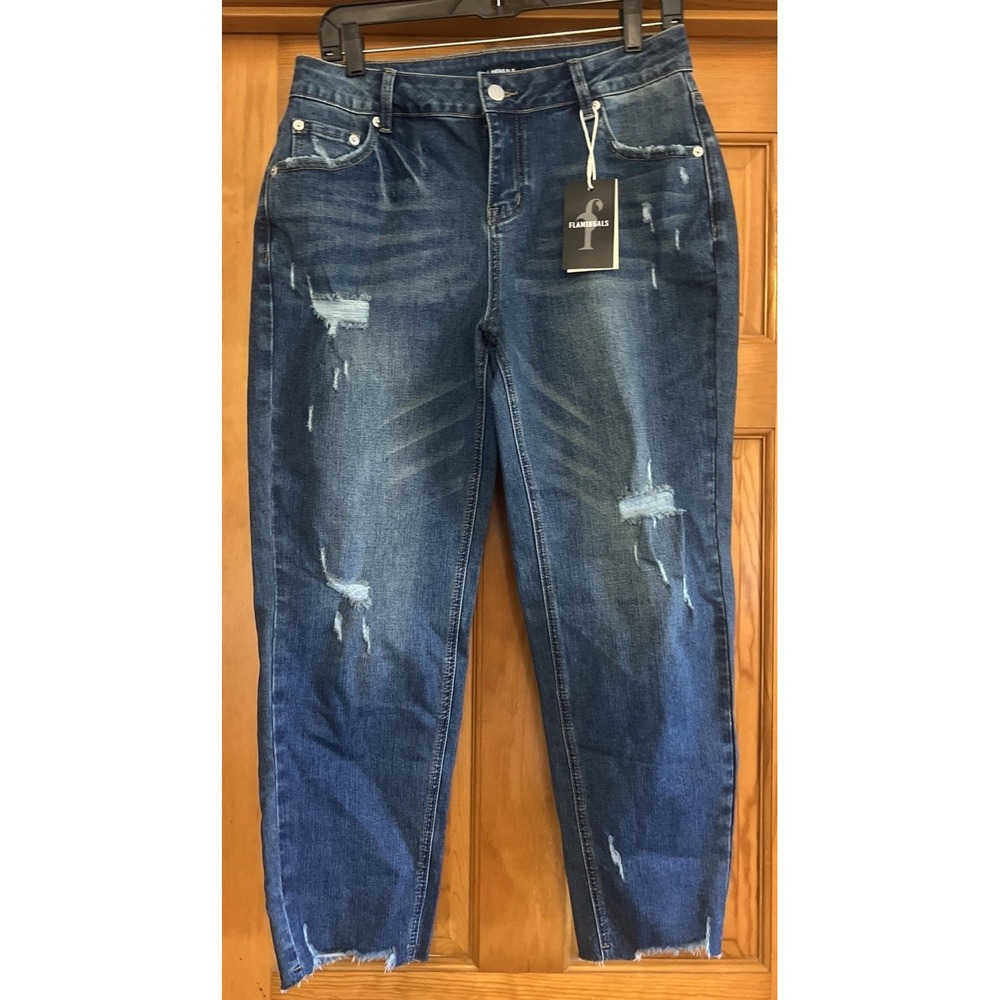 Flamingals Women's Skinny Jeans Distressed Raw Hem Sz Large